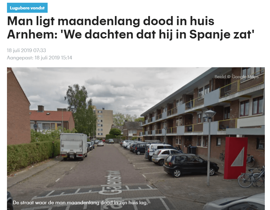 Man ligt maanden dood